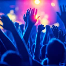 Cheering crowd at a concert. Live music events can pose a major hazard for sound exposure that can damage hearing.